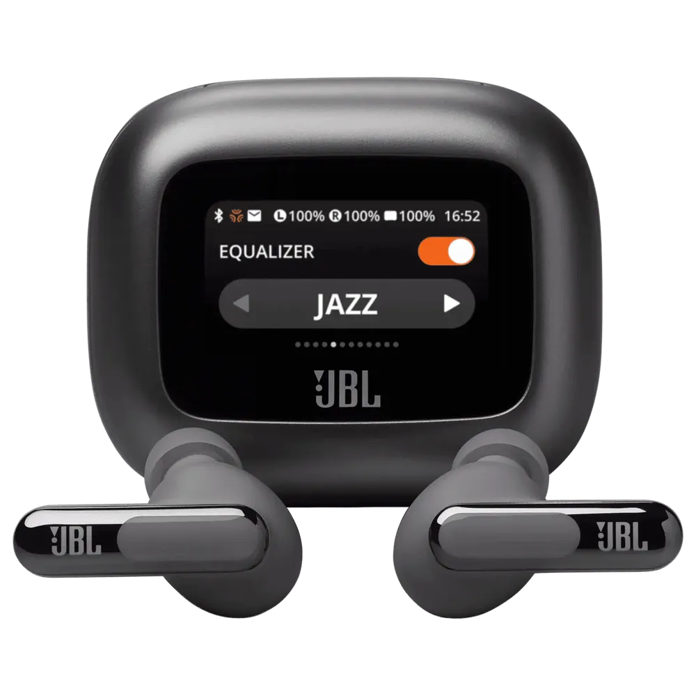 Live Beam 3 TWS Earbuds with Adaptive Noise Cancellation (IP55 Waterproof & Dustproof, Touchscreen Display, Black)