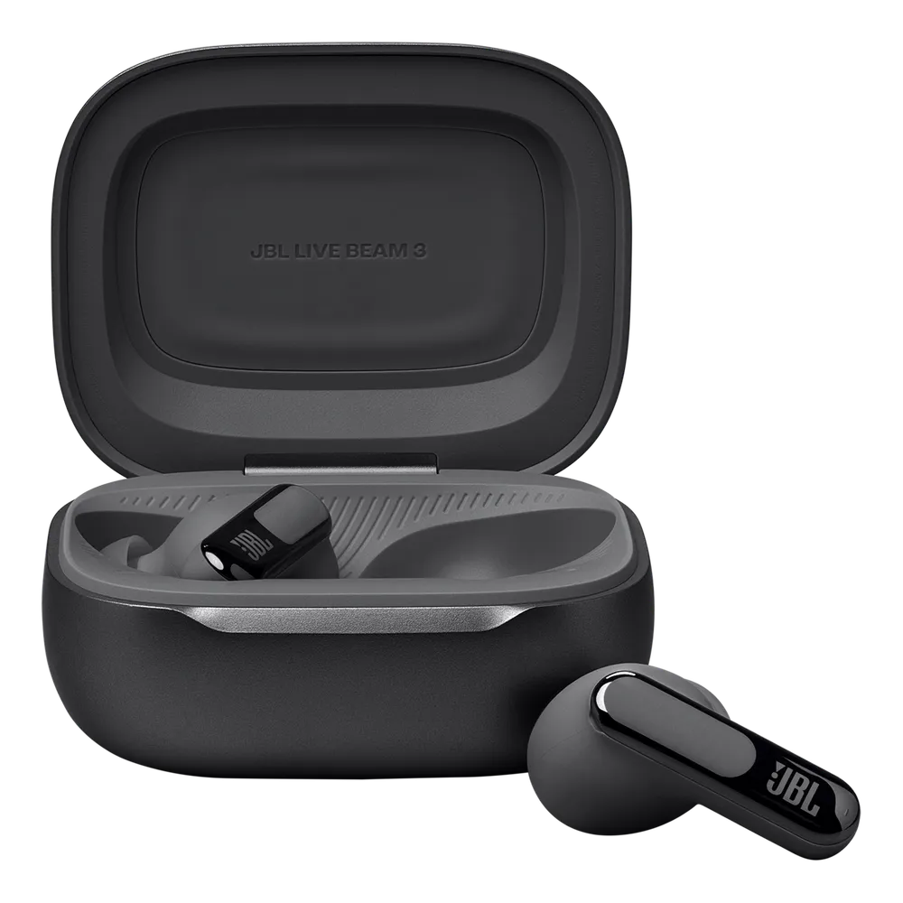 Live Beam 3 TWS Earbuds with Adaptive Noise Cancellation (IP55 Waterproof & Dustproof, Touchscreen Display, Black)
