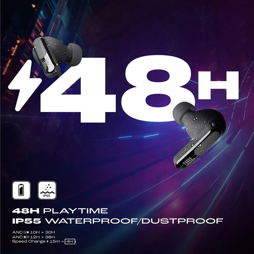 Live Beam 3 TWS Earbuds with Adaptive Noise Cancellation (IP55 Waterproof & Dustproof, Touchscreen Display, Black)